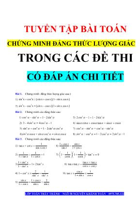Tuyển tập bài toán chứng minh đẳng thức lượng giác trong các đề thi (Có đáp án chi tiết)